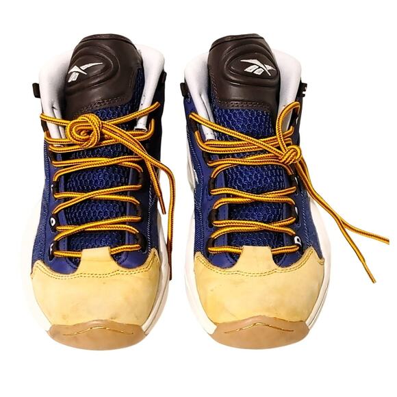 Reebok Question Mid Denim Blue Yellow Athletic Basketball Shoes Men’s 6.5 main image 8